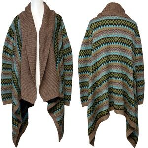 Novica Alpaca Wool Fair Isle Geometric Oversized Cardigan Asymmetric Hem XL